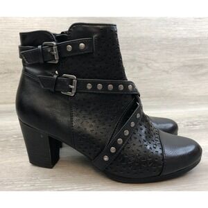 Rialto Fischer Womens 7 Black Leather Block Heel Side Zip Ankle Comfort Booties